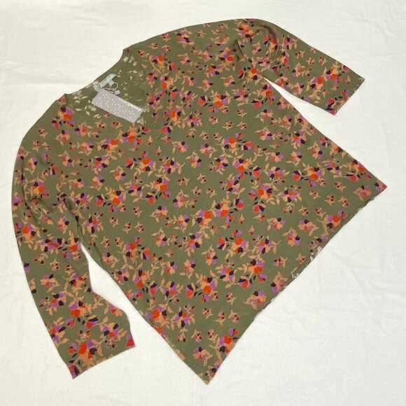 Daniel Rainn Long Sleeve Split Rib Neck Wendy Sweater Olive Floral NWT XXL - Picture 6 of 11